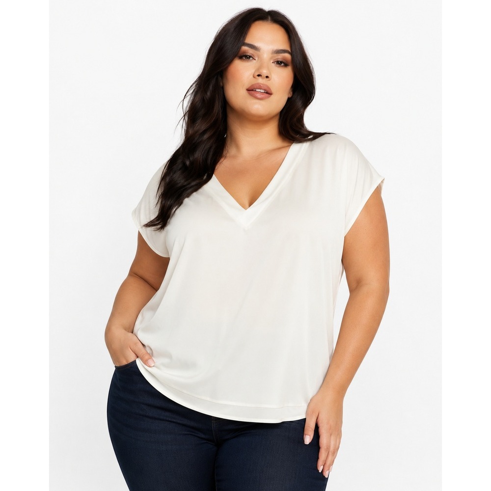 Les Serein Dream V Neck‎ Blouse Off-White Plus Size 2X New With Tags